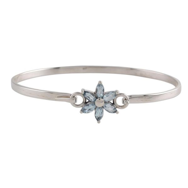 Alternate image for Blue Topaz and Sterling Silver Floral Bracelet from India Marquise Flower