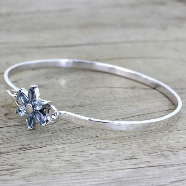 Alternate image for Blue Topaz and Sterling Silver Floral Bracelet from India Marquise Flower
