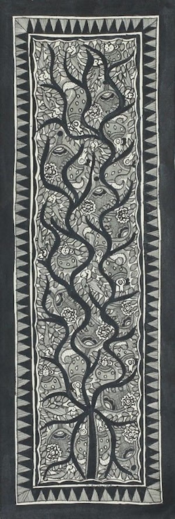 Alternate image for Black and White Madhubani Painting of the Tree of Life Bihar Celebration of Life