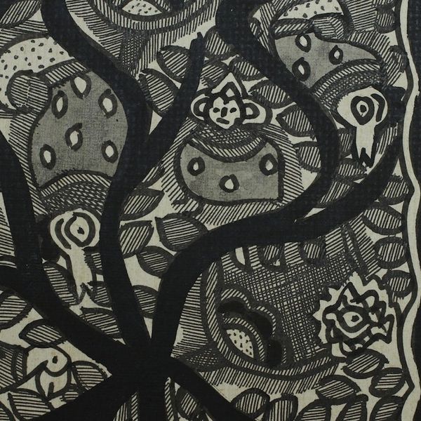 Alternate image for Black and White Madhubani Painting of the Tree of Life Bihar Celebration of Life