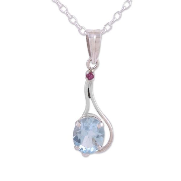 Alternate image for Blue Topaz and Ruby Pendant Necklace from India Enthralling Sky