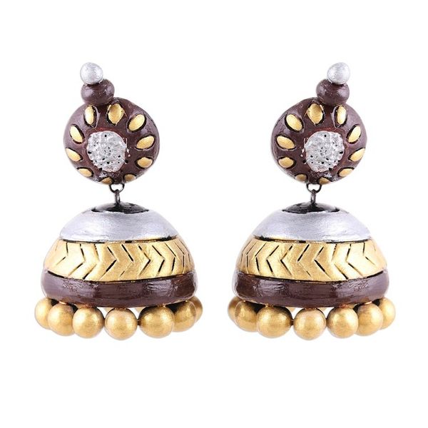 Alternate image for Ceramic Dangle Earrings in Gold and Silver from India Gleaming Sonata