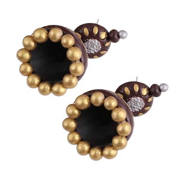 Alternate image for Ceramic Dangle Earrings in Gold and Silver from India Gleaming Sonata