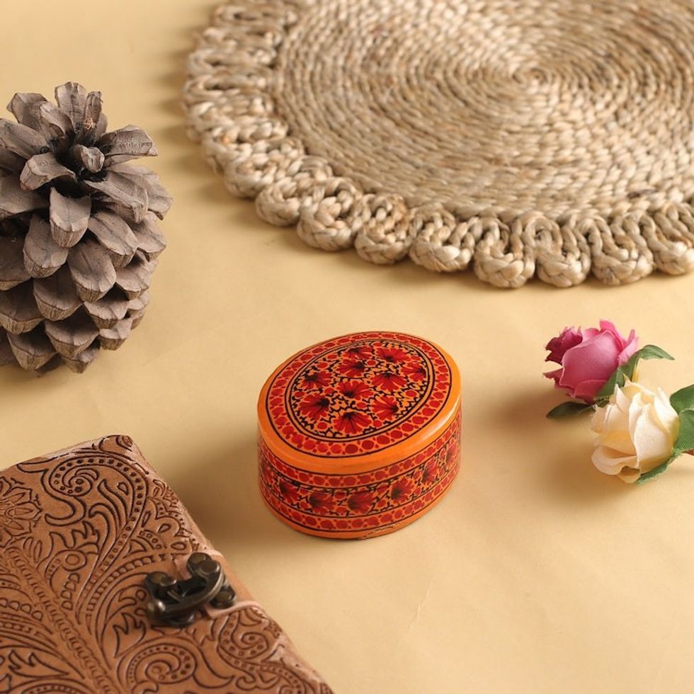 Orange and Red Papier Mache Decorative Box from India 'Serene Delight'