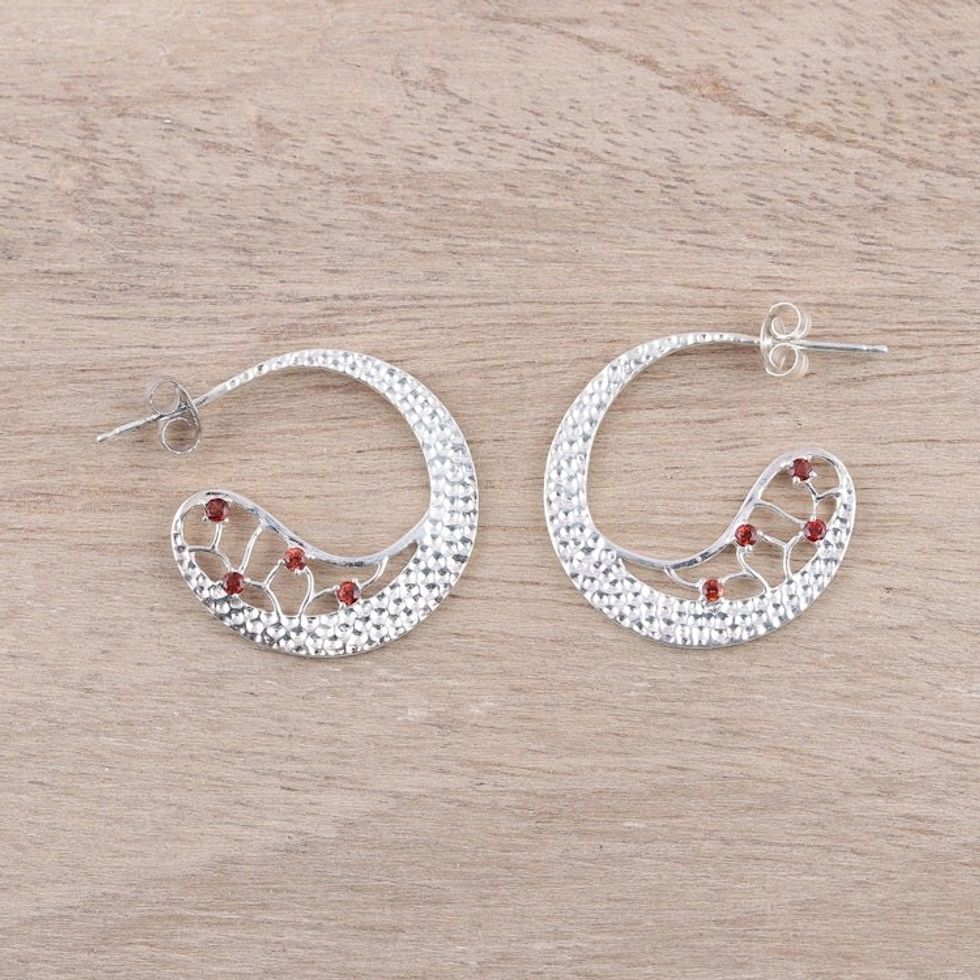 Garnet Half-Hoop Earrings Crafted in India 'Cherry Crescents'