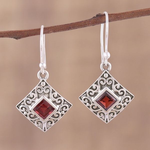 Alternate image for Garnet and Sterling Silver Dangle Earrings from India Everlasting Elegance