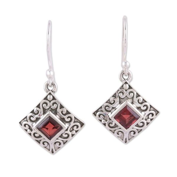 Alternate image for Garnet and Sterling Silver Dangle Earrings from India Everlasting Elegance