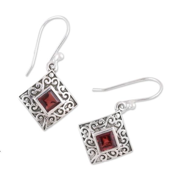 Alternate image for Garnet and Sterling Silver Dangle Earrings from India Everlasting Elegance