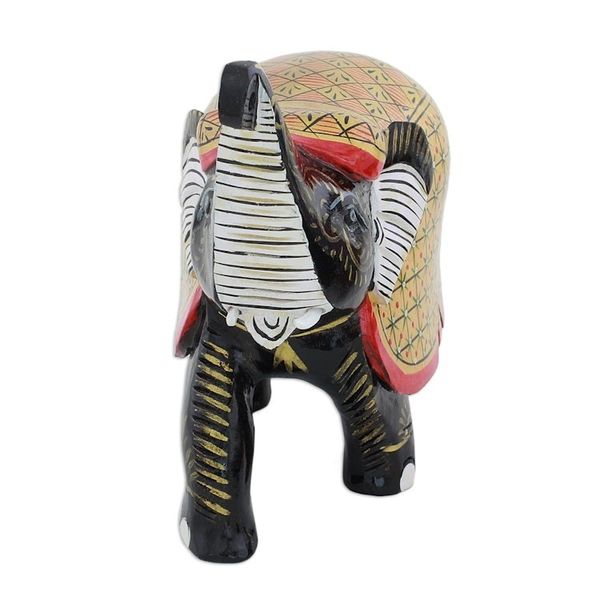 Alternate image for Handcrafted Black Elephant Wood Figurine with Golden Coat Elephant Fortune