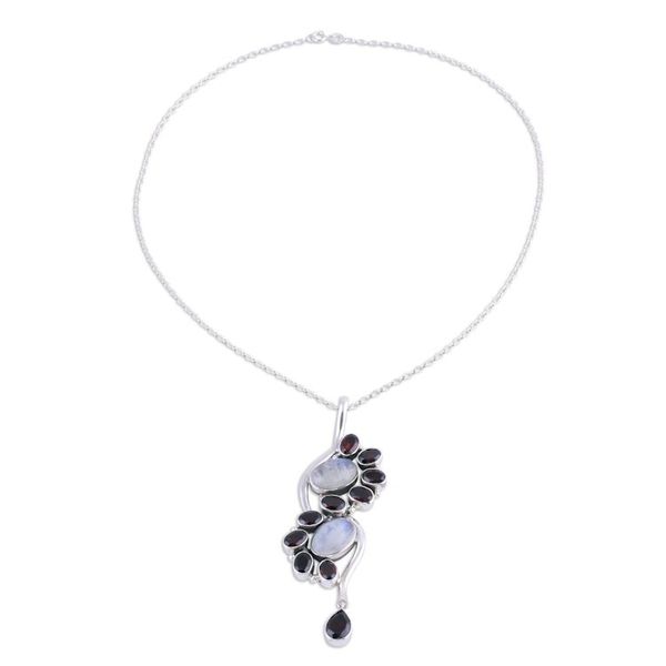 Alternate image for Garnet and Rainbow Moonstone Pendant Necklace from India Sparkling Spiral