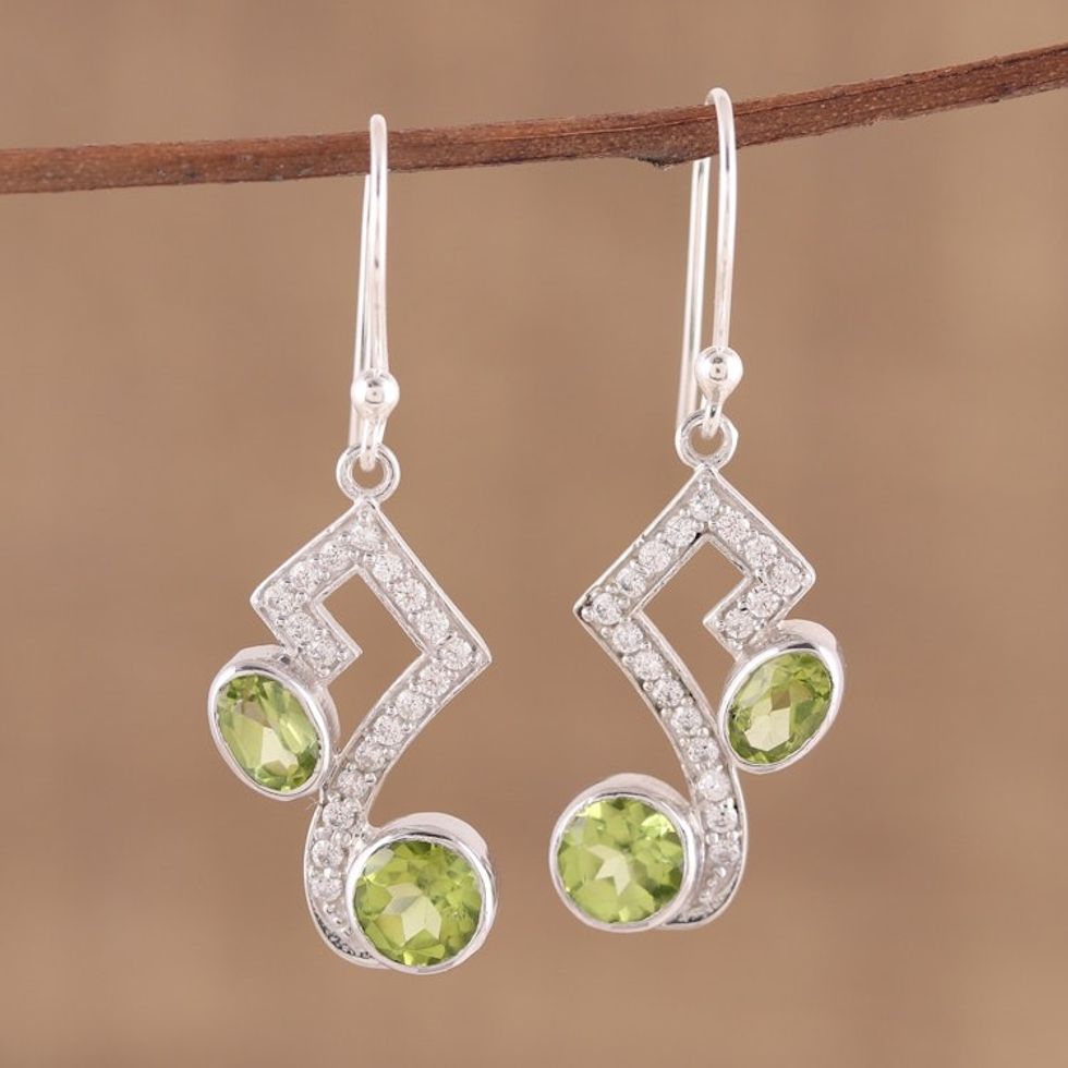 Handmade 925 Sterling Silver Peridot Cubic Zirconia Earrings 'Glimmering Intellect'