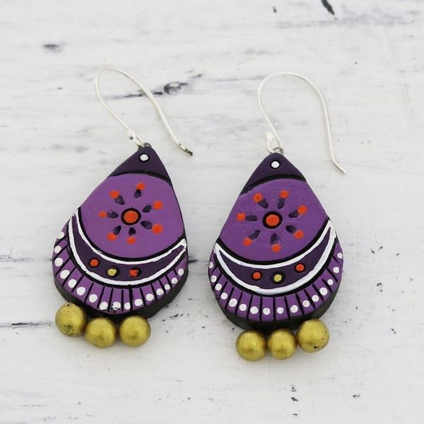 Alternate image for Hand Crafted Ceramic Dangle Earrings from India Lavender Harmony