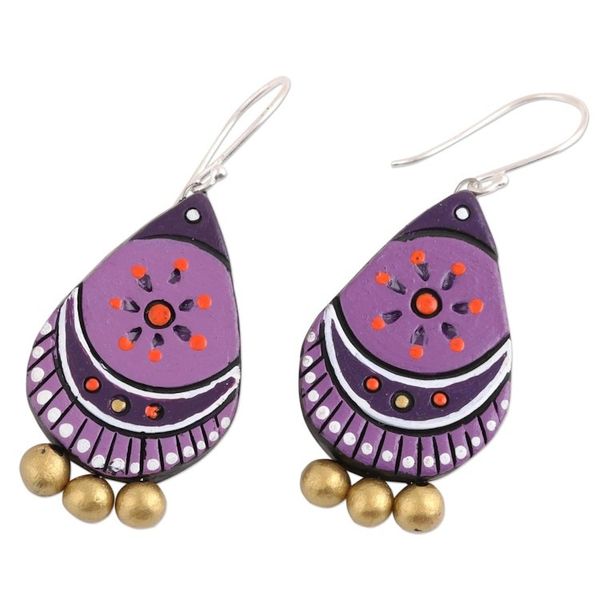 Alternate image for Hand Crafted Ceramic Dangle Earrings from India Lavender Harmony