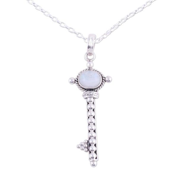 Alternate image for Key Pendant Necklace with Rainbow Moonstone Key to Paradise