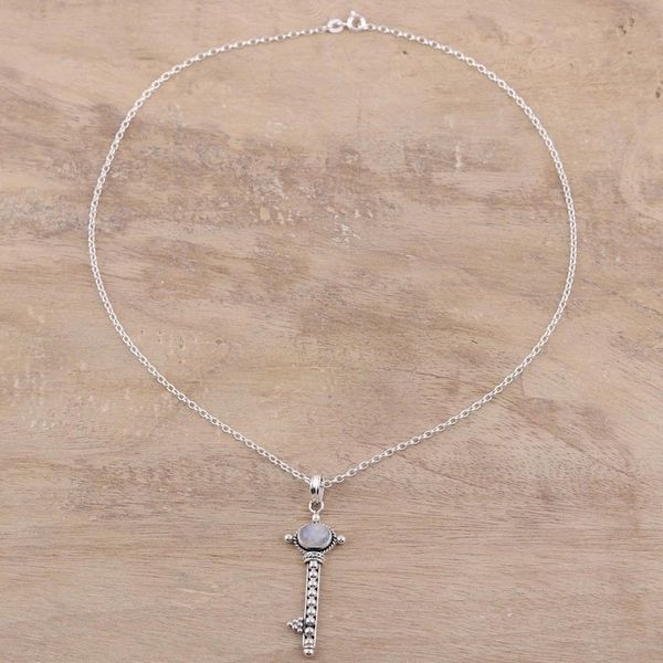 Alternate image for Key Pendant Necklace with Rainbow Moonstone Key to Paradise