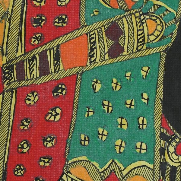 Alternate image for Signed Madhubani Painting of Radha and Krishna Together Endless Love of Radha and...