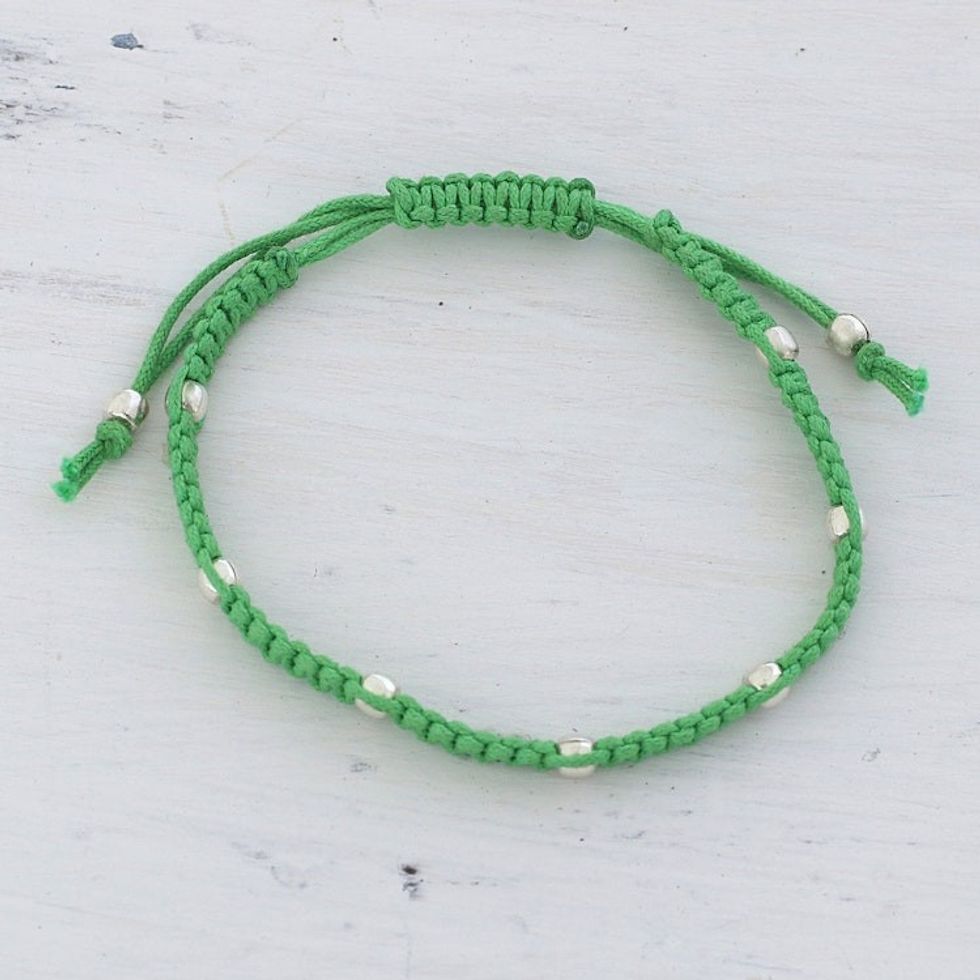 Sterling Silver Beaded Bracelet in Meadow from India 'Peaceful Song in Meadow'