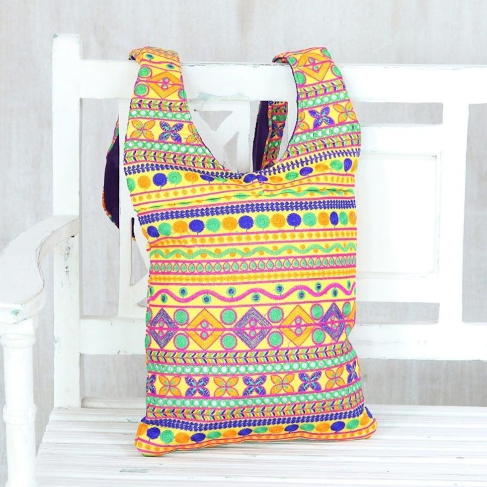 Yellow Floral Fantasy Embroidered Sling Bag with Sequins 'Yellow Floral Fantasy'