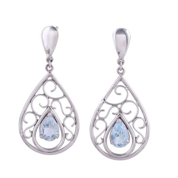 Alternate image for Rhodium Plated Silver and Blue Topaz Dangle Earrings Inspired Elegance