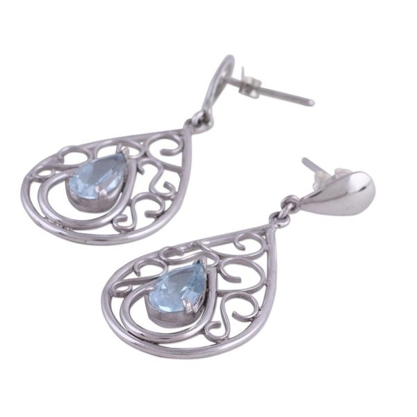 Alternate image for Rhodium Plated Silver and Blue Topaz Dangle Earrings Inspired Elegance