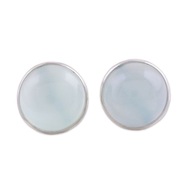 Alternate image for Aqua Chalcedony Round Button Earrings from India Moonlight Peace