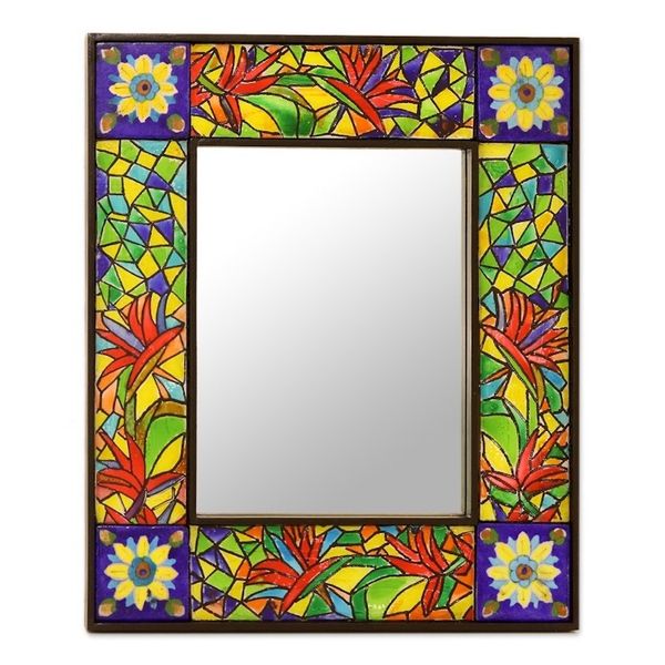 Alternate image for Multi-Colored Leaves Inlaid Ceramic Tile Wall Mirror Inlaid Foliage