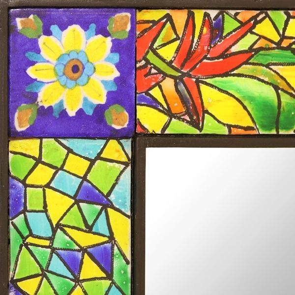 Alternate image for Multi-Colored Leaves Inlaid Ceramic Tile Wall Mirror Inlaid Foliage