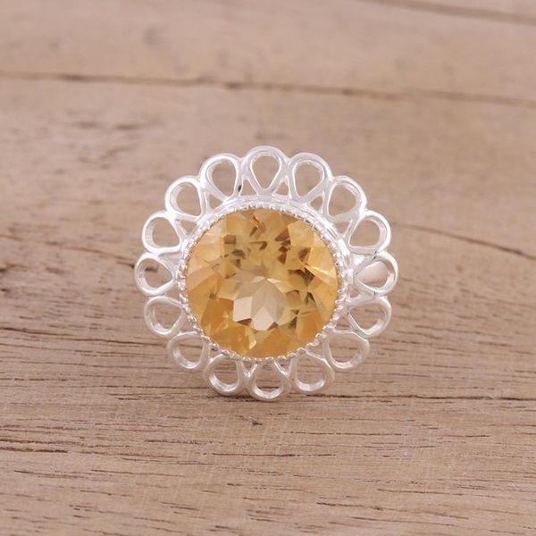 Alternate image for Citrine and Sterling Silver Floral Cocktail Ring from India Golden Floret