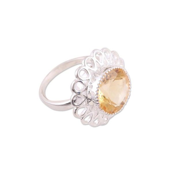 Alternate image for Citrine and Sterling Silver Floral Cocktail Ring from India Golden Floret