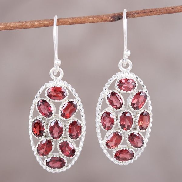 Alternate image for Handcrafted Garnet and Sterling Silver Dangle Earrings Palatial Crest in Crimson