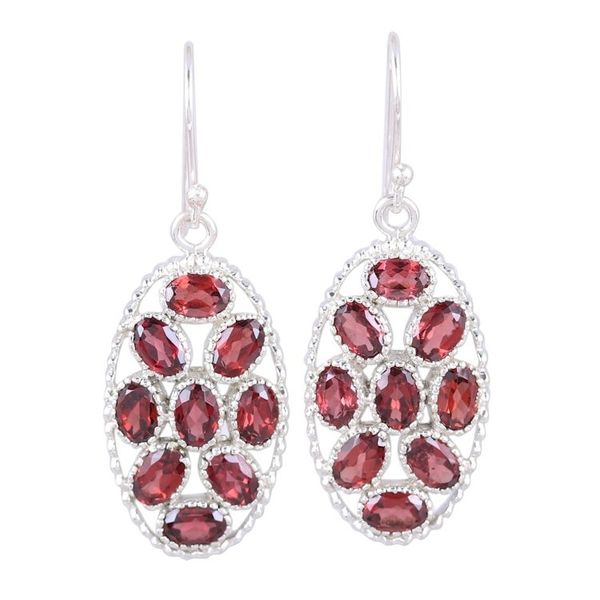 Alternate image for Handcrafted Garnet and Sterling Silver Dangle Earrings Palatial Crest in Crimson