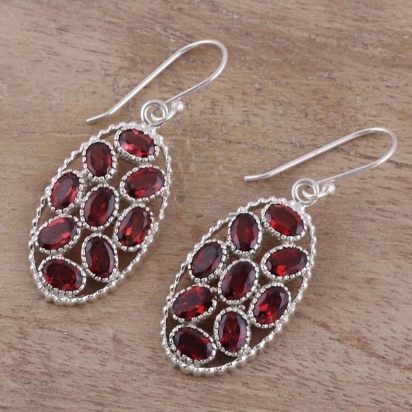 Alternate image for Handcrafted Garnet and Sterling Silver Dangle Earrings Palatial Crest in Crimson
