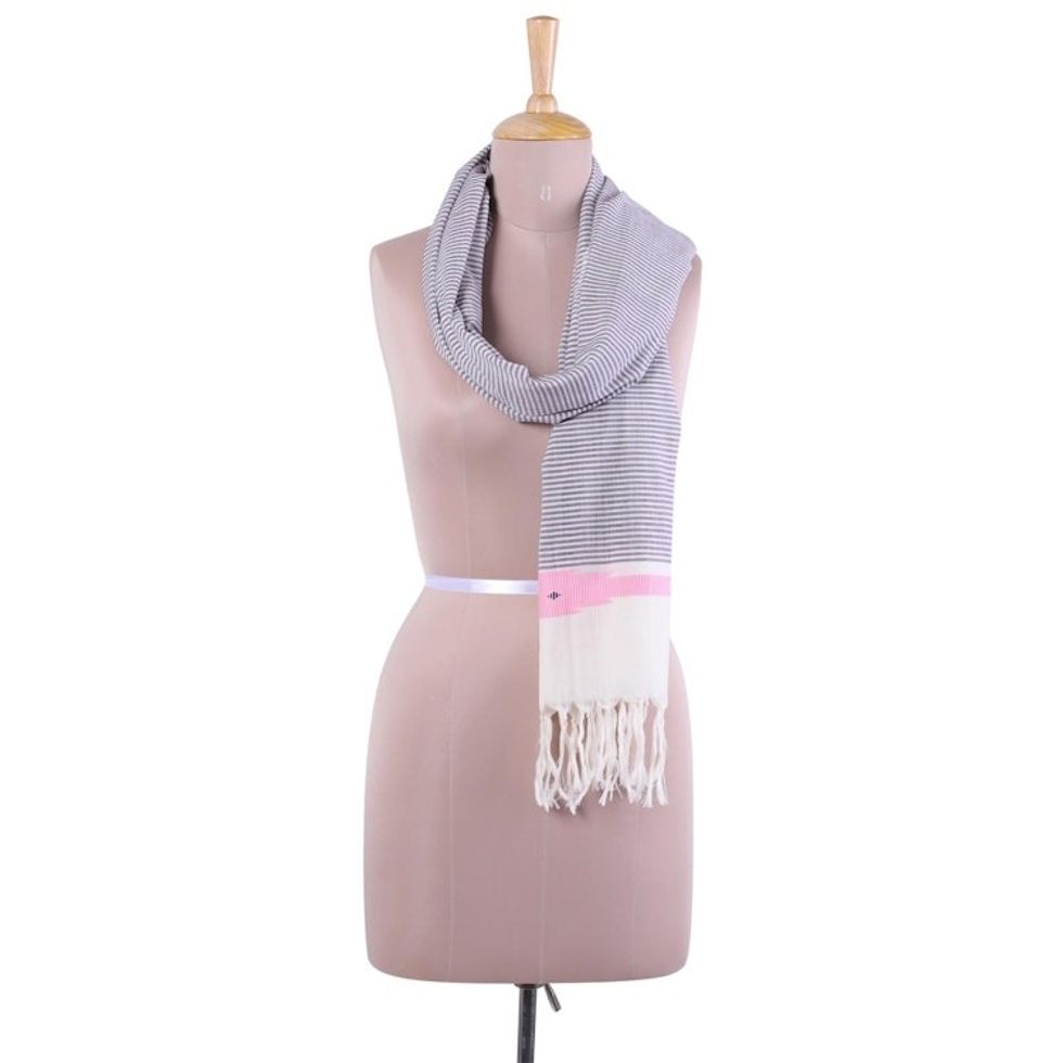 Hand Woven Lavender Striped 100 Cotton Scarf from India 'Lavender Delight'