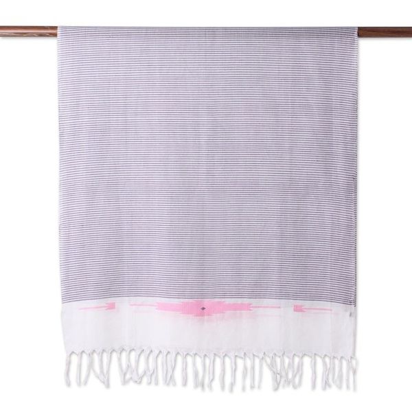 Alternate image for Hand Woven Lavender Striped 100 Cotton Scarf from India Lavender Delight