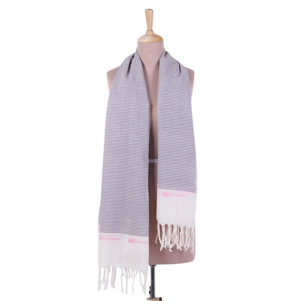 Alternate image for Hand Woven Lavender Striped 100 Cotton Scarf from India Lavender Delight