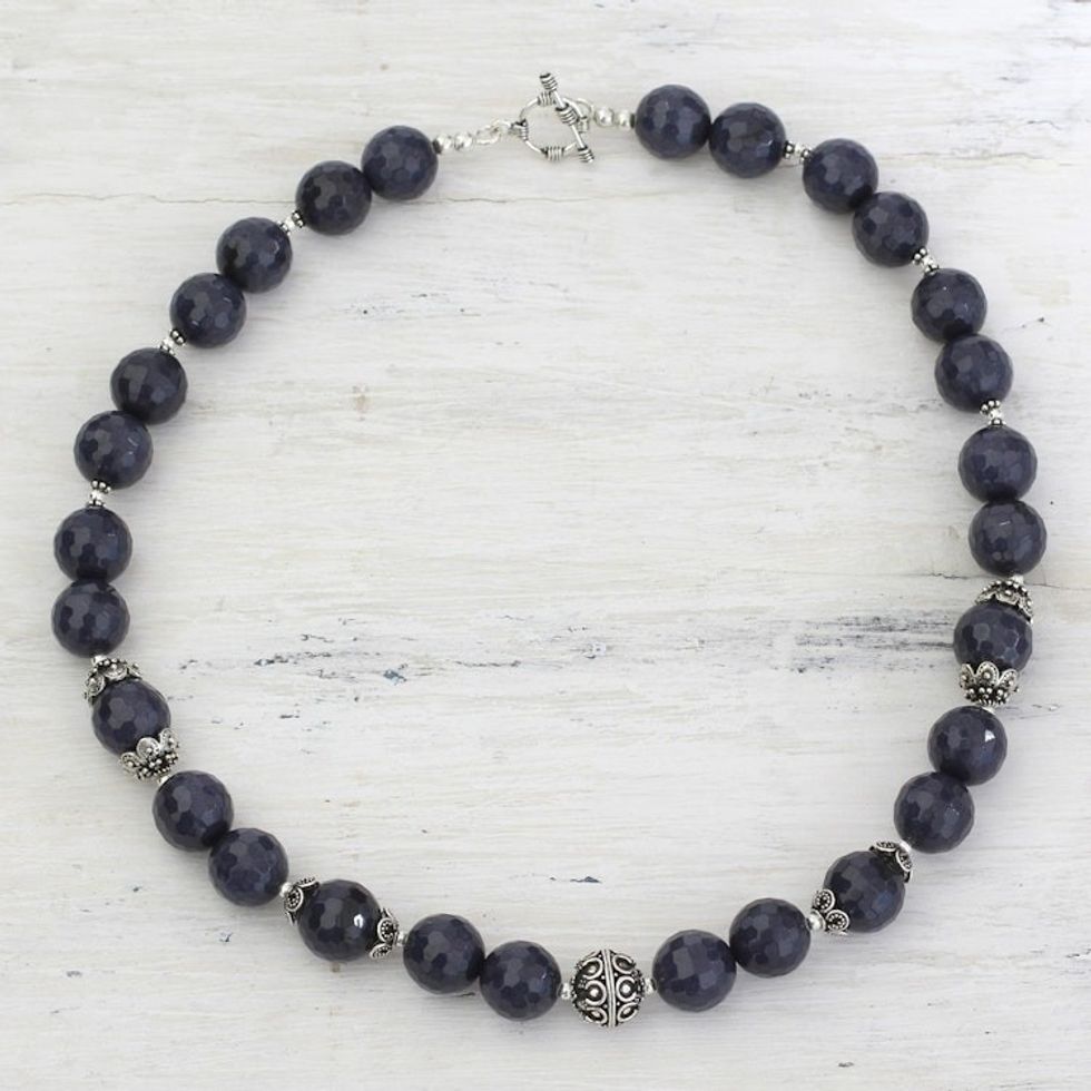 Aventurine and Sterling Silver Beaded Strand Necklace 'Midnight Dance'