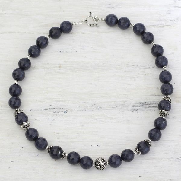Alternate image for Aventurine and Sterling Silver Beaded Strand Necklace Midnight Dance