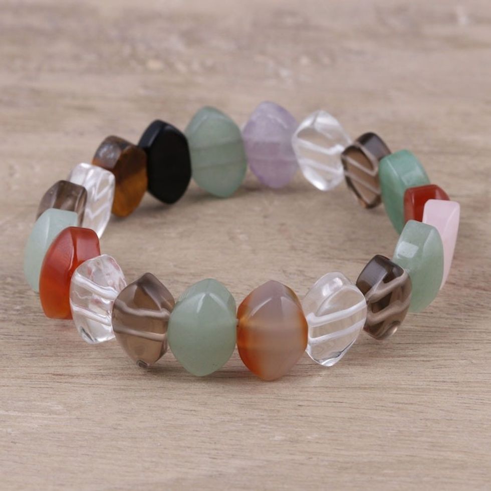 Multi-Gemstone Beaded Stretch Bracelet from India 'Memories of Spring'