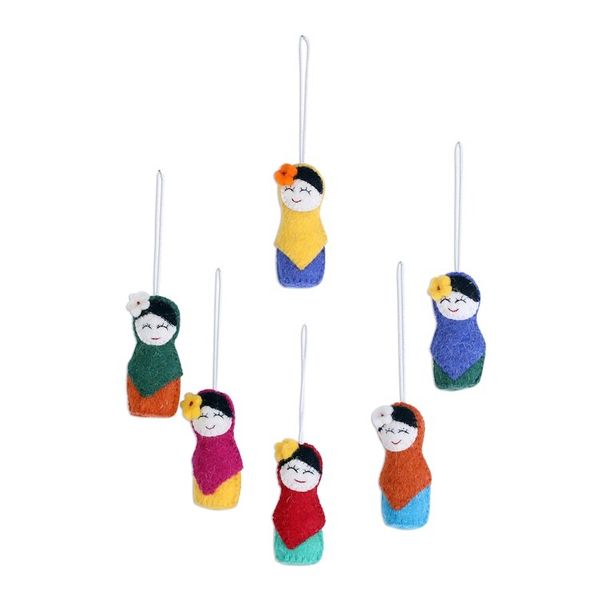 Alternate image for Set of Six Colorful Wool Ornaments from India Best Friends