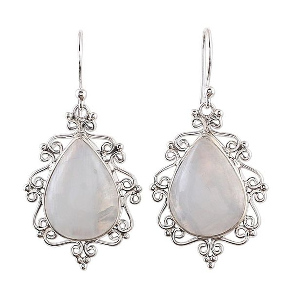 Alternate image for Rainbow Moonstone and Sterling Silver Earrings from India Spiral Drops