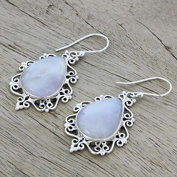 Alternate image for Rainbow Moonstone and Sterling Silver Earrings from India Spiral Drops