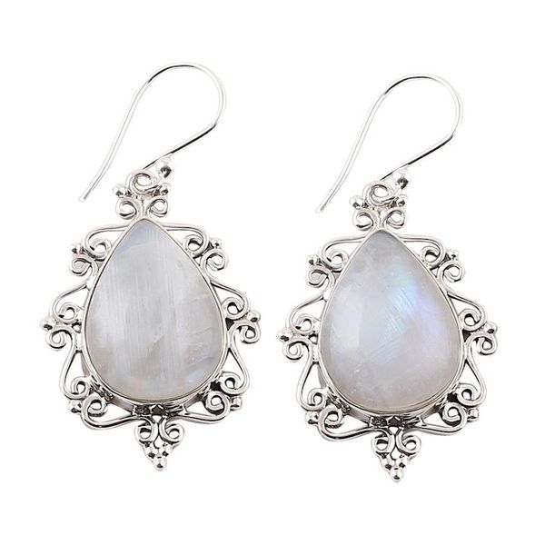 Alternate image for Rainbow Moonstone and Sterling Silver Earrings from India Spiral Drops