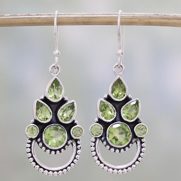 Alternate image for Sterling Silver and Peridot Bollywood Glam Earrings Radiant Green
