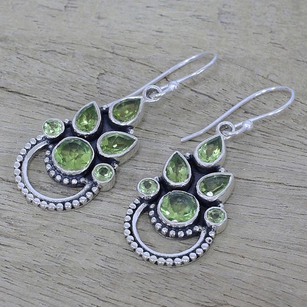 Alternate image for Sterling Silver and Peridot Bollywood Glam Earrings Radiant Green