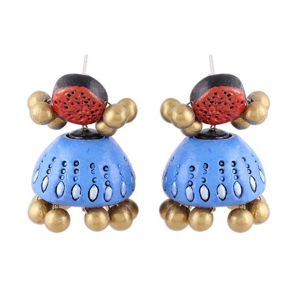 Alternate image for Colorful Ceramic Dangle Earrings Crafted in India Golden Ambience