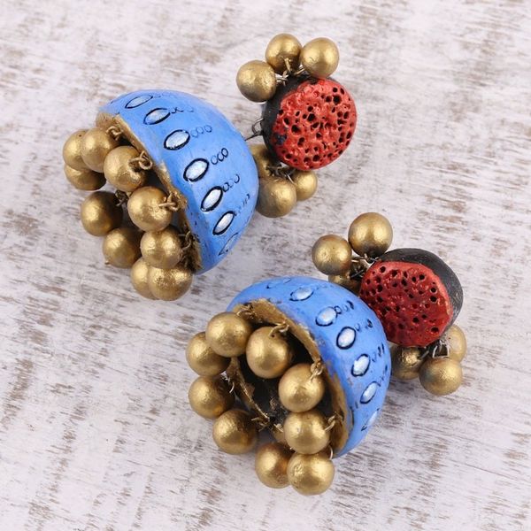 Alternate image for Colorful Ceramic Dangle Earrings Crafted in India Golden Ambience