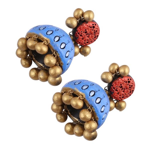 Alternate image for Colorful Ceramic Dangle Earrings Crafted in India Golden Ambience
