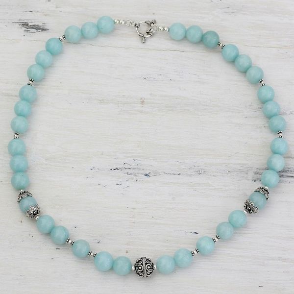 Alternate image for Aqua Aventurine and Sterling Silver Beaded Necklace Morning Dance