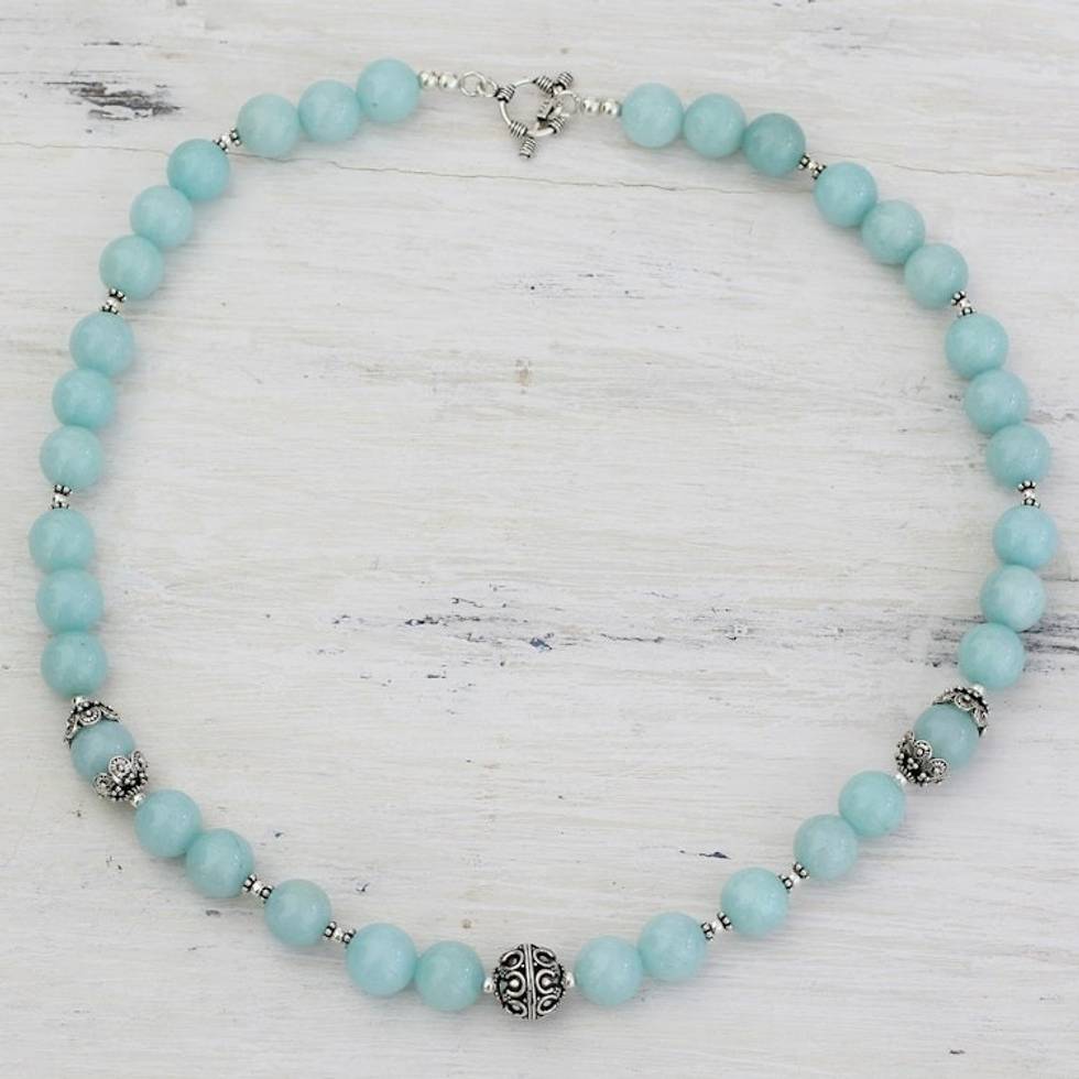 Aqua Aventurine and Sterling Silver Beaded Necklace 'Morning Dance'