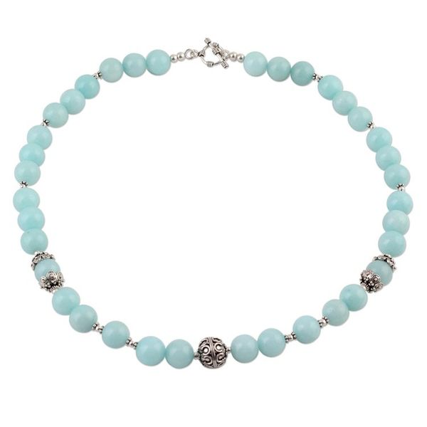 Alternate image for Aqua Aventurine and Sterling Silver Beaded Necklace Morning Dance